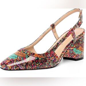 AMBELIGHT Womens Wedding Solid Slingback Square Toe Sandals Size 6.5 NEW